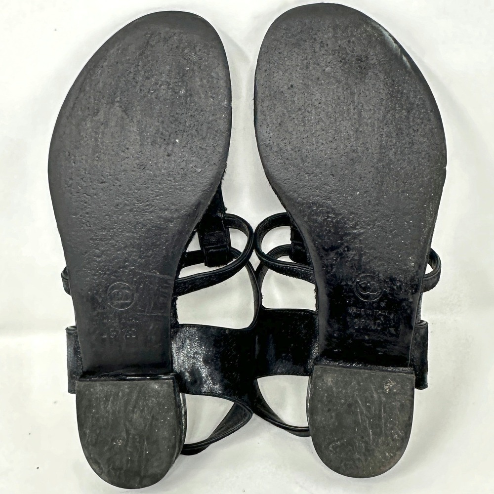 Chanel Black Leather CC Logo Thong Flat Sandals 37.5 Pony Hair - Picture 8 of 9